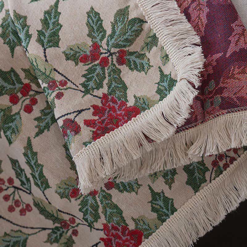 Coperta da divano con foglie di agrifoglio ispirata al Natale - image 8