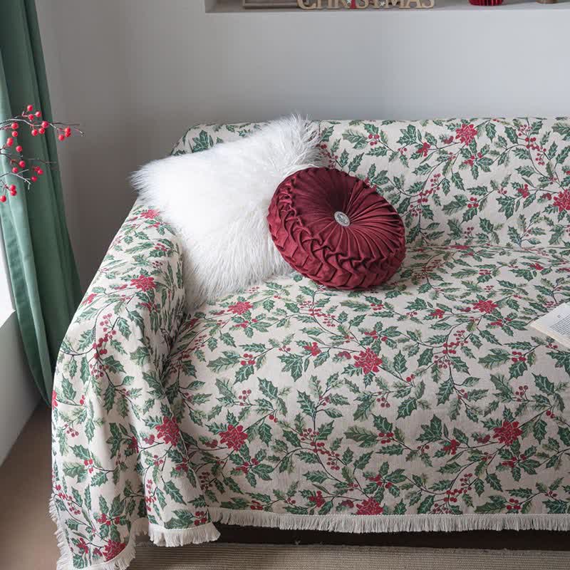 Coperta da divano con foglie di agrifoglio ispirata al Natale - image 4