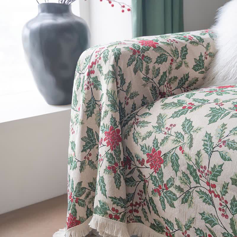 Coperta da divano con foglie di agrifoglio ispirata al Natale - image 7