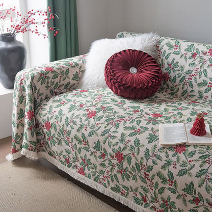 Coperta da divano con foglie di agrifoglio ispirata al Natale - image 5