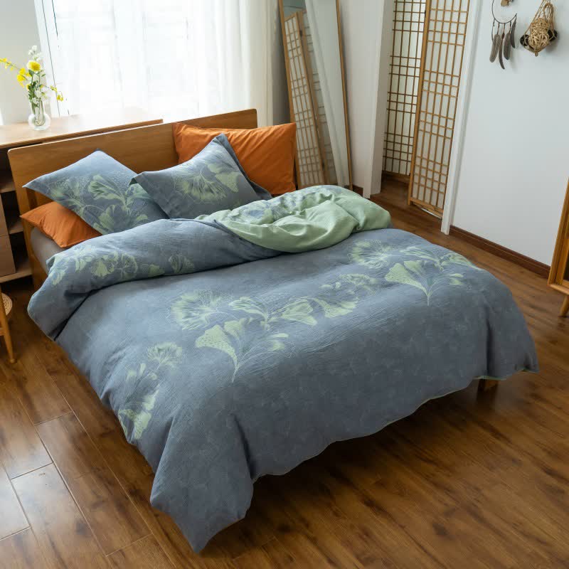 Set di biancheria da letto in garza di cotone ispirata al ginkgo (4 pezzi) - Azzurro chiaro - Matrimoniale Grande - image 24