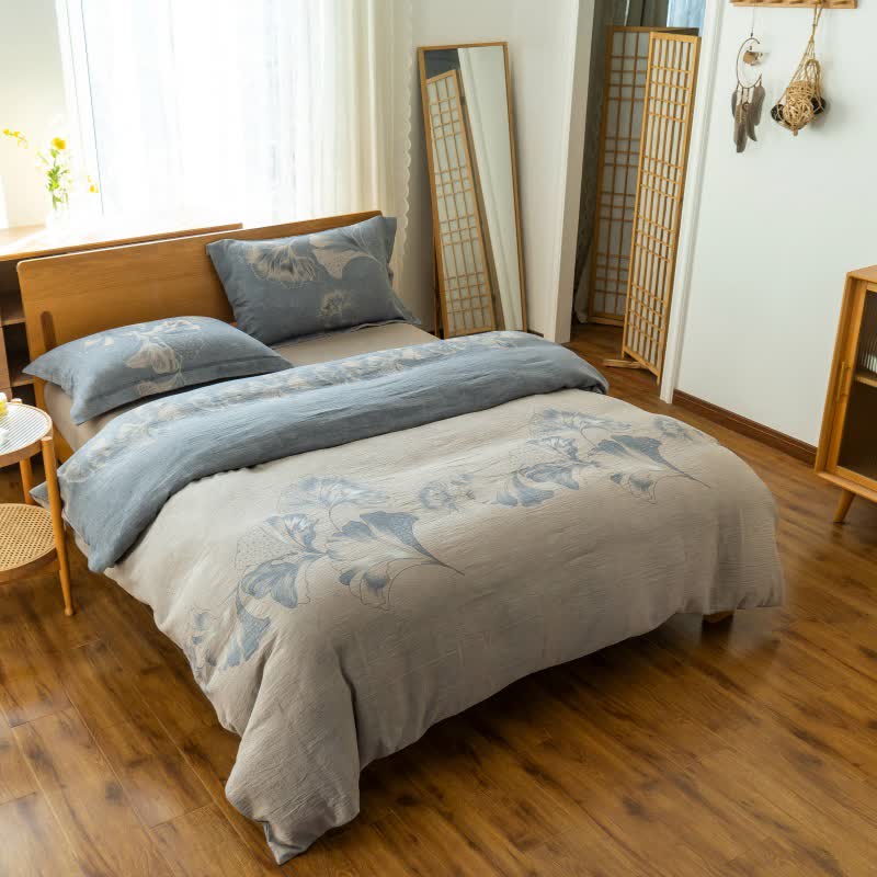 Set di biancheria da letto in garza di cotone ispirata al ginkgo (4 pezzi) - Grigio chiaro - Matrimoniale Grande - image 23