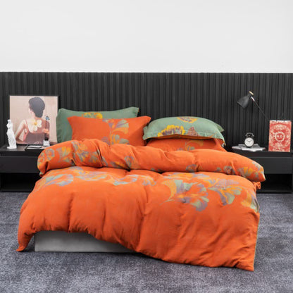 Set di biancheria da letto in garza di cotone ispirata al ginkgo (4 pezzi) - Arancione brillante - Matrimoniale Grande - image 19