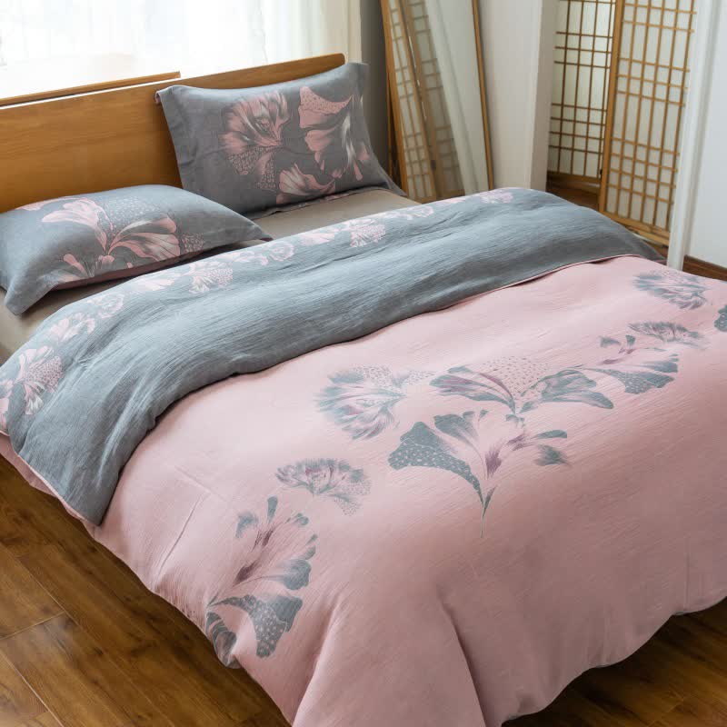 Set di biancheria da letto in garza di cotone ispirata al ginkgo (4 pezzi) - Rosa chiaro - Matrimoniale Grande - image 21