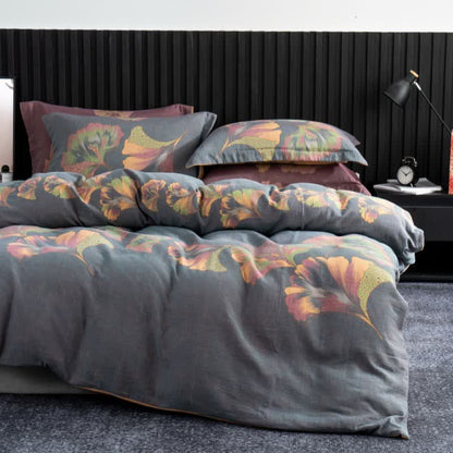 Set di biancheria da letto in garza di cotone ispirata al ginkgo (4 pezzi) - Grigio scuro - Matrimoniale Grande - image 20