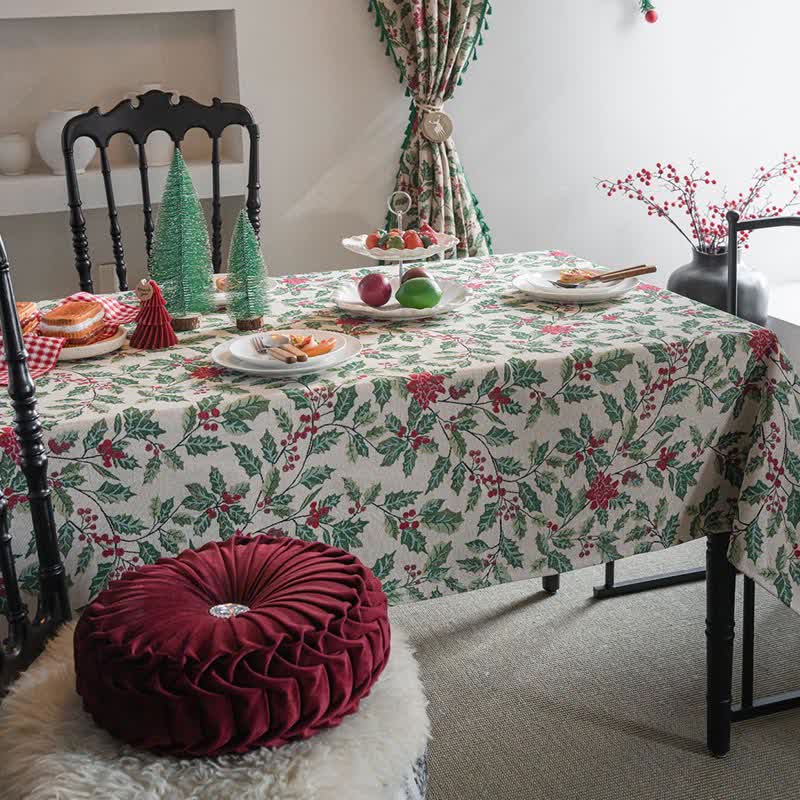 Tovaglia jacquard con foglie di agrifoglio ispirata al Natale - image 3