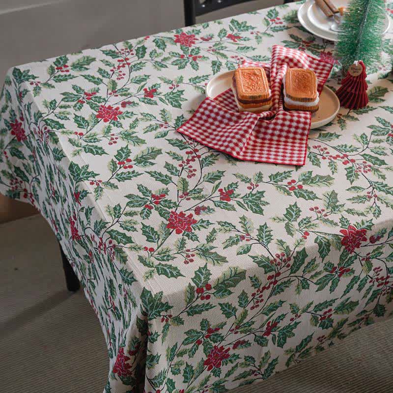 Tovaglia jacquard con foglie di agrifoglio ispirata al Natale - image 8