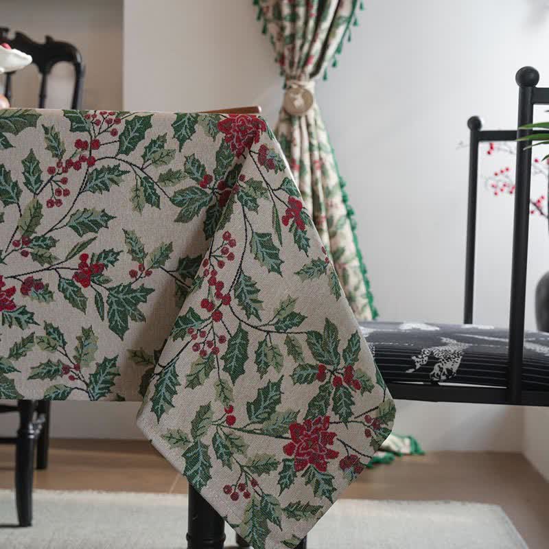 Tovaglia jacquard con foglie di agrifoglio ispirata al Natale - image 9