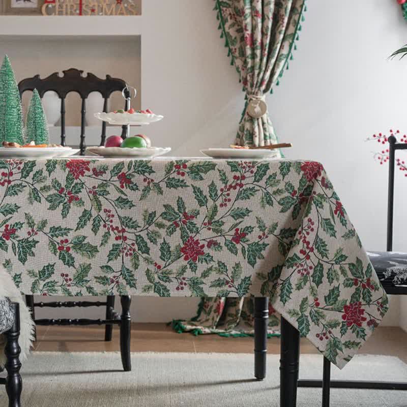 Tovaglia jacquard con foglie di agrifoglio ispirata al Natale - 140cm x 260cm - image 0