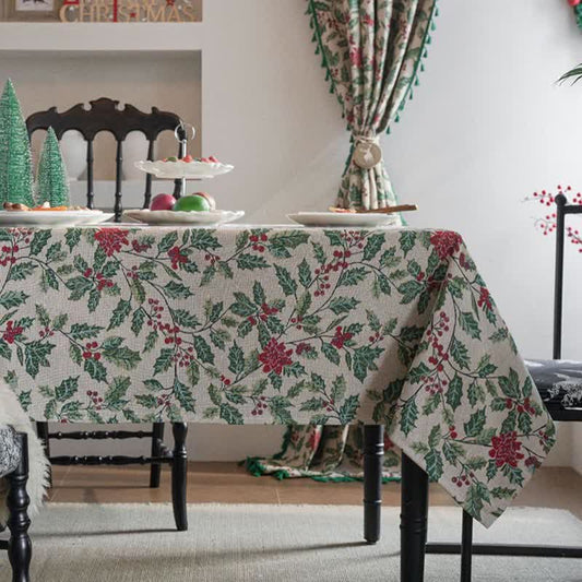 Tovaglia jacquard con foglie di agrifoglio ispirata al Natale - 140cm x 260cm - image 0