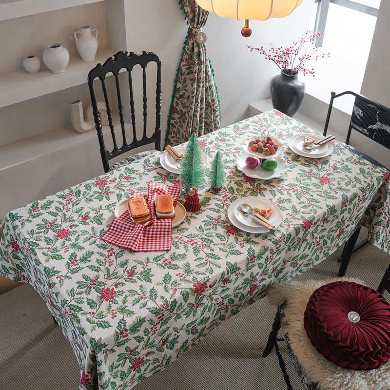 Tovaglia jacquard con foglie di agrifoglio ispirata al Natale - image 1