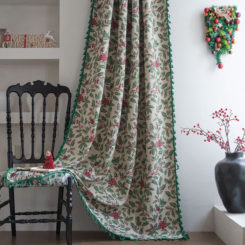 Tenda con nappe a forma di foglia di agrifoglio ispirata al Natale - Tasca per asta - 150cm x 260cm - image 0