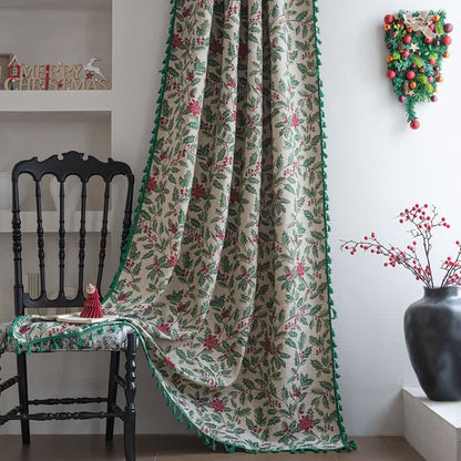 Tenda con nappe a forma di foglia di agrifoglio ispirata al Natale - Tasca per asta - 150cm x 260cm - image 0
