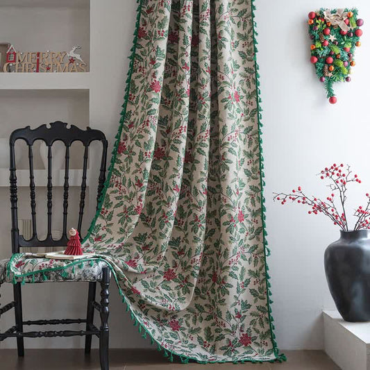 Tenda con nappe a forma di foglia di agrifoglio ispirata al Natale - Tasca per asta - 150cm x 260cm - image 0