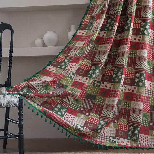 Tenda con nappe stampate e patchwork ispirate al Natale - Tasca per asta - 150cm x 260cm - image 0