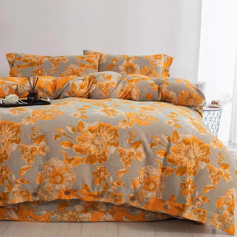 Set di biancheria da letto in garza di cotone con motivo floreale (4 pezzi) - image 1