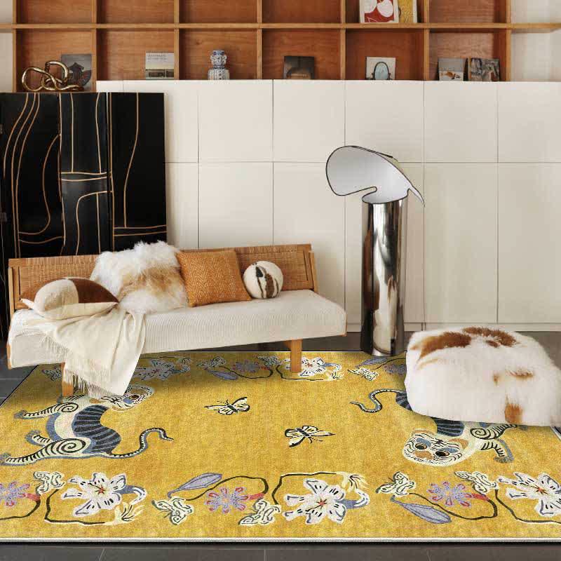 Tappeto morbido vintage con tigre e fiori - image 1