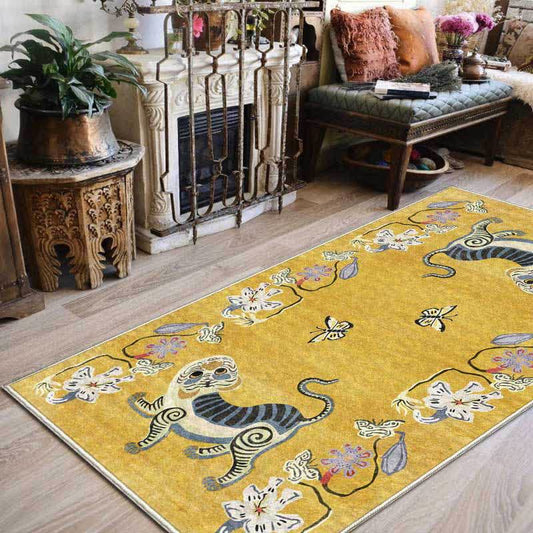 Tappeto morbido vintage con tigre e fiori - 153cm x 244cm - image 0