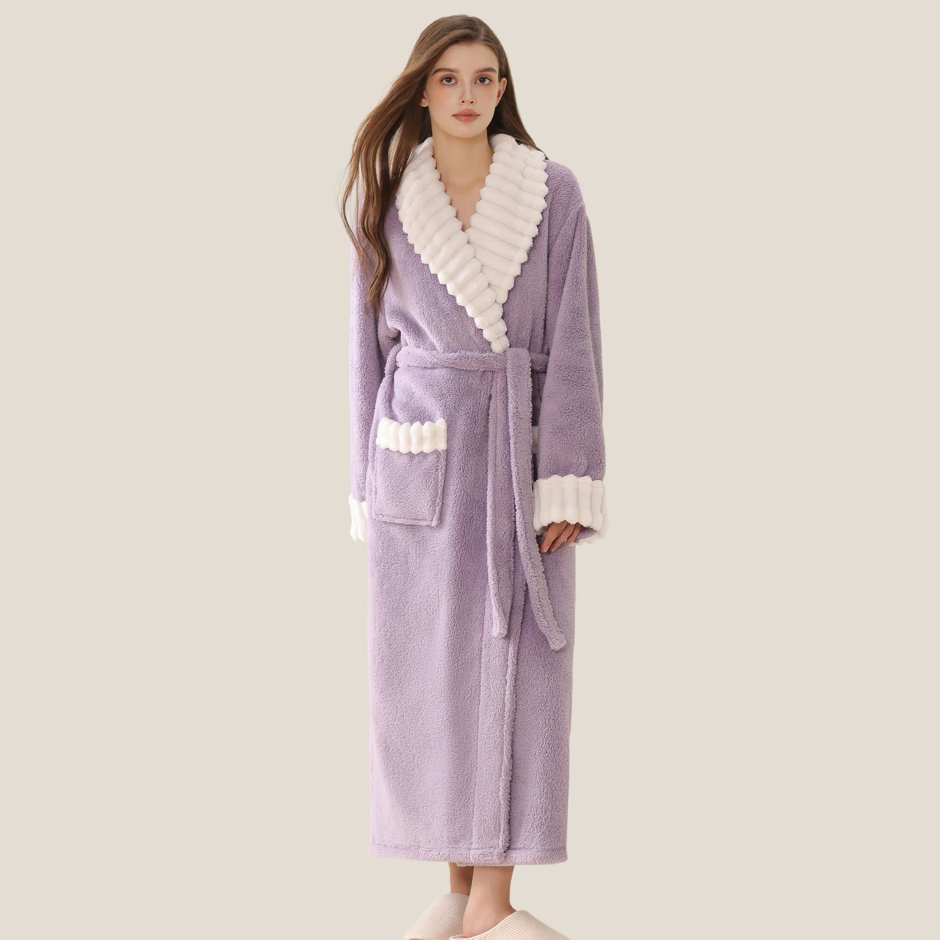 Accappatoio lungo in pile di peluche con tasche - Viola - XL - image 4