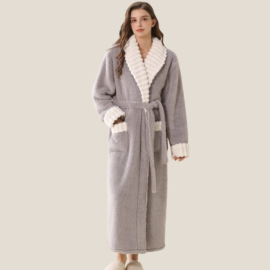Accappatoio lungo in pile di peluche con tasche - Grigio - XL - image 0