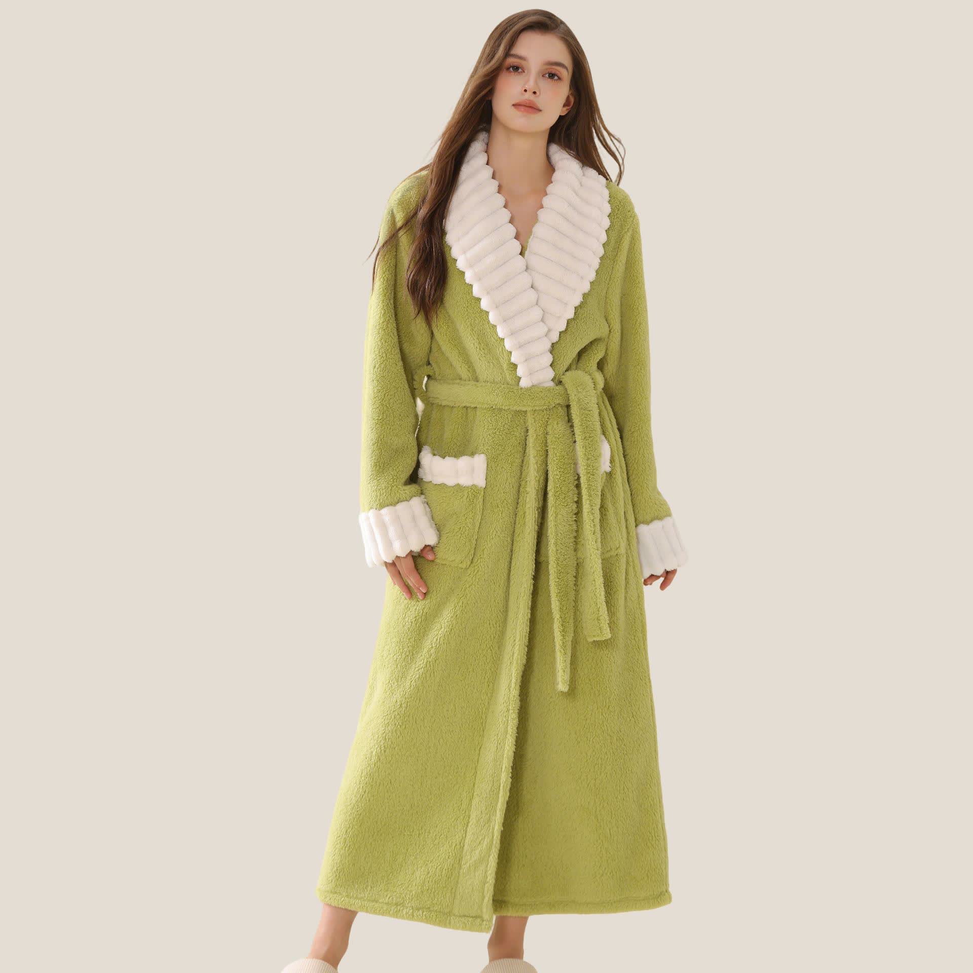 Accappatoio lungo in pile di peluche con tasche - Verde - XL - image 2