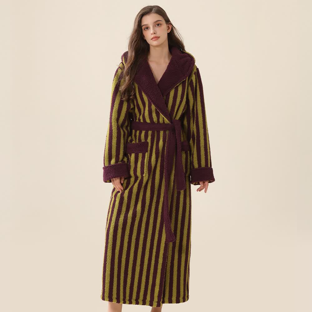 Accappatoio caldo unisex in pile con cappuccio a righe - Viola e verde - XL - image 8