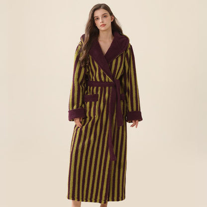 Accappatoio caldo unisex in pile con cappuccio a righe - Viola e verde - XL - image 8