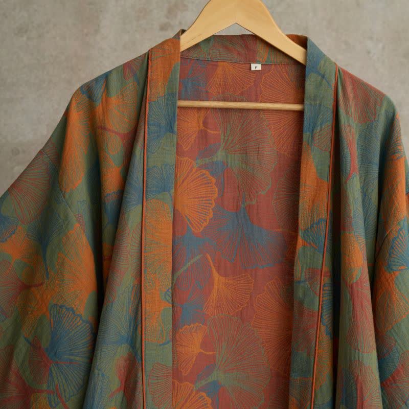 Kimono in cotone con stampa a foglie di ginkgo - image 3