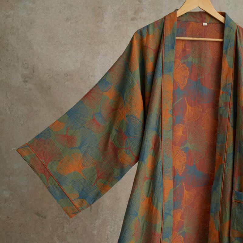 Kimono in cotone con stampa a foglie di ginkgo - image 1