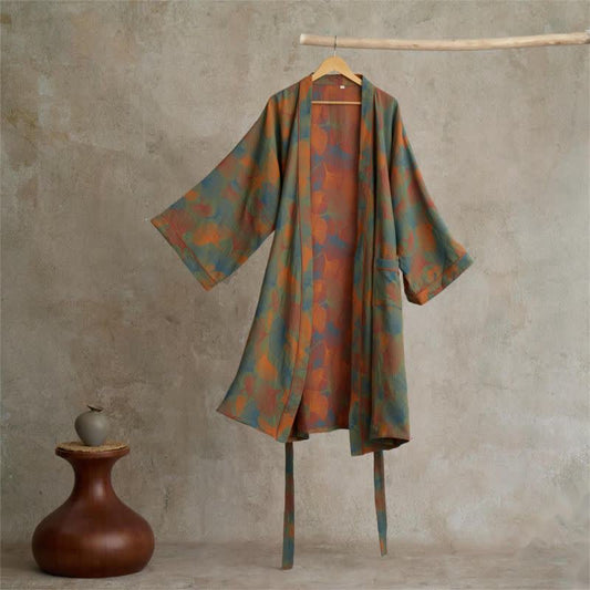 Kimono in cotone con stampa a foglie di ginkgo - 2XL - image 0