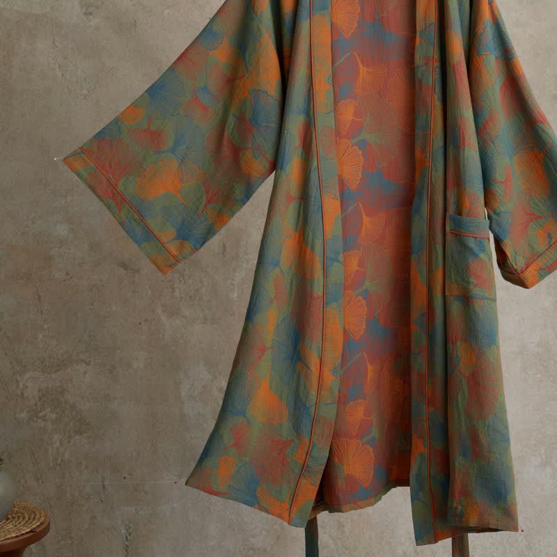 Kimono in cotone con stampa a foglie di ginkgo - image 2