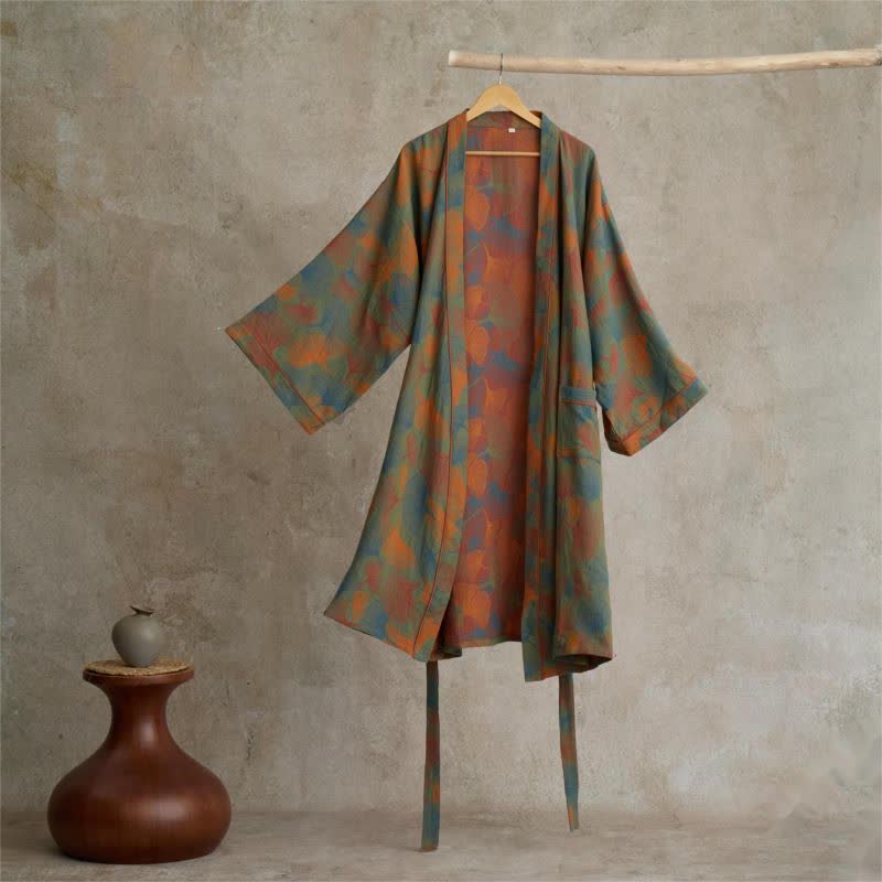 Kimono in cotone con stampa a foglie di ginkgo - L - image 0