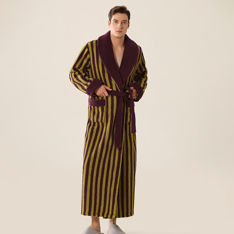 Accappatoio lungo caldo unisex in pile a righe - image 9