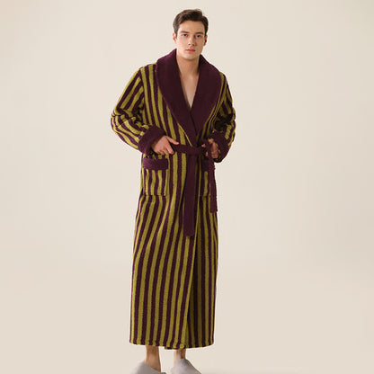 Accappatoio lungo caldo unisex in pile a righe - image 9