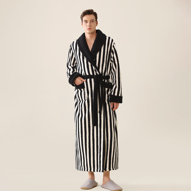 Accappatoio lungo caldo unisex in pile a righe - image 5