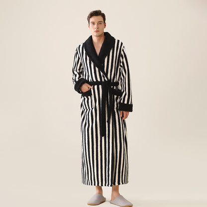 Accappatoio lungo caldo unisex in pile a righe - image 5