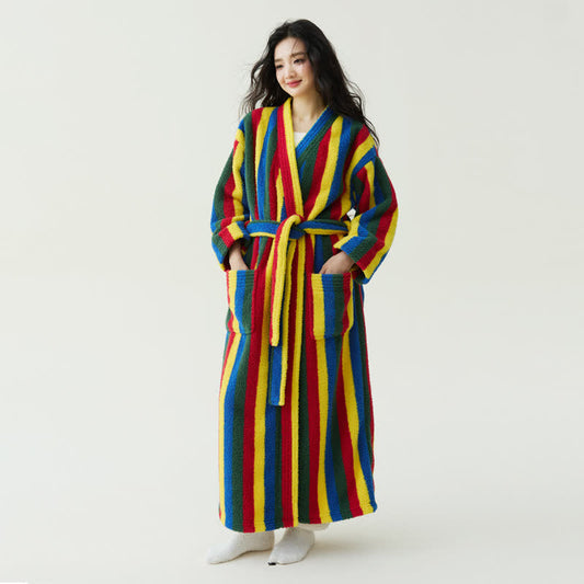 Accappatoio caldo in peluche con strisce a contrasto - Multicolore - XL - image 0
