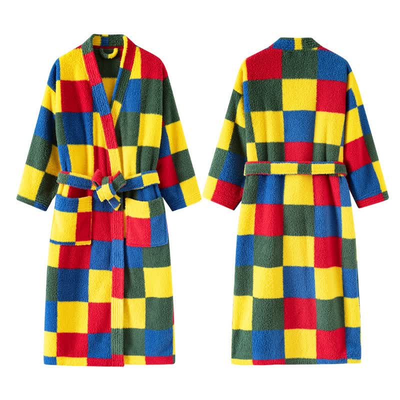 Accappatoio lungo caldo in peluche a quadri colorati - image 2