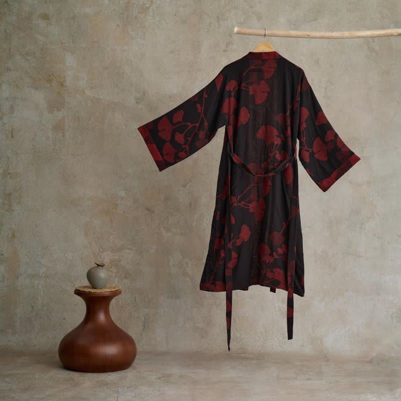 Grande kimono in cotone con foglie di ginkgo - image 14