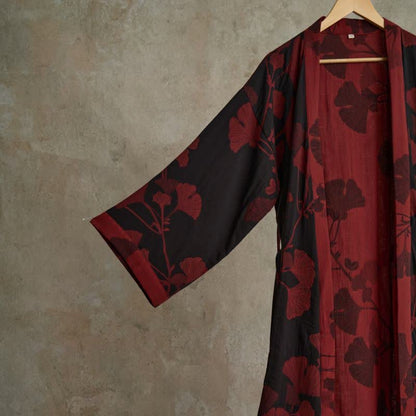 Grande kimono in cotone con foglie di ginkgo - image 5