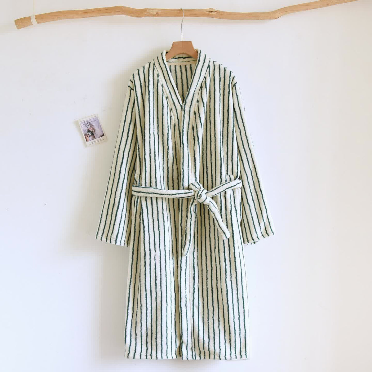 Accappatoio semplice in flanella calda a righe - Beige e verde - L - image 12
