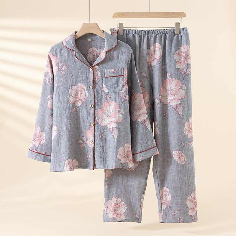 Completo da notte in puro cotone con stampa floreale rosa - 2XL - image 0