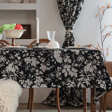 Tovaglia jacquard floreale in stile pastorale - Nero - 140cm x 260cm - image 0