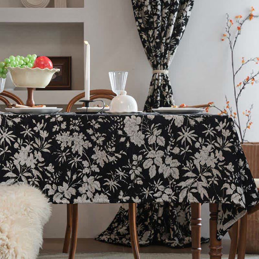 Tovaglia jacquard floreale in stile pastorale - Nero - 140cm x 260cm - image 0