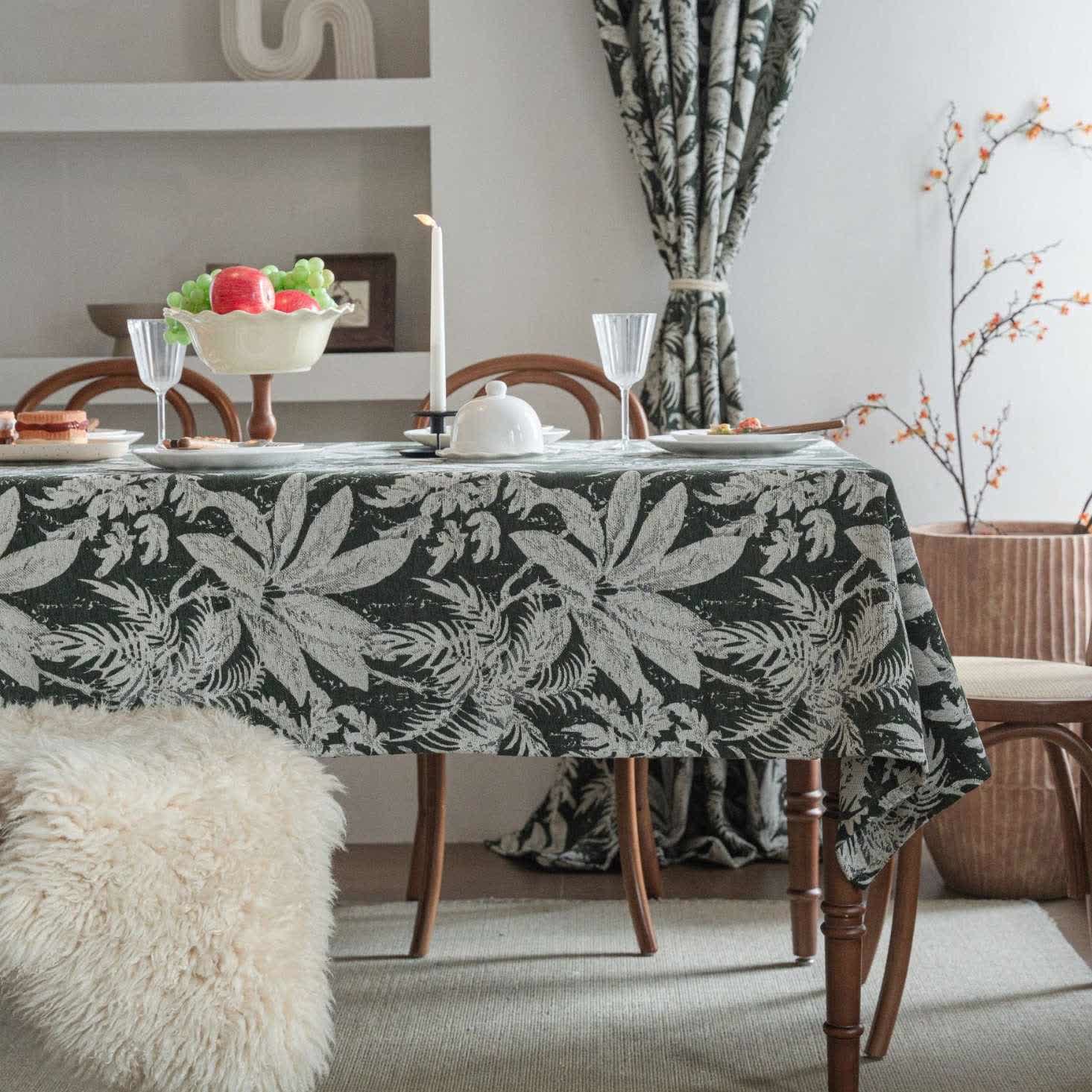 Tovaglia jacquard con foglie di isole tropicali - Verde scuro - 140cm x 260cm - image 2