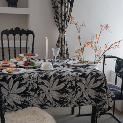 Tovaglia jacquard con foglie di isole tropicali - Nero - 140cm x 260cm - image 0
