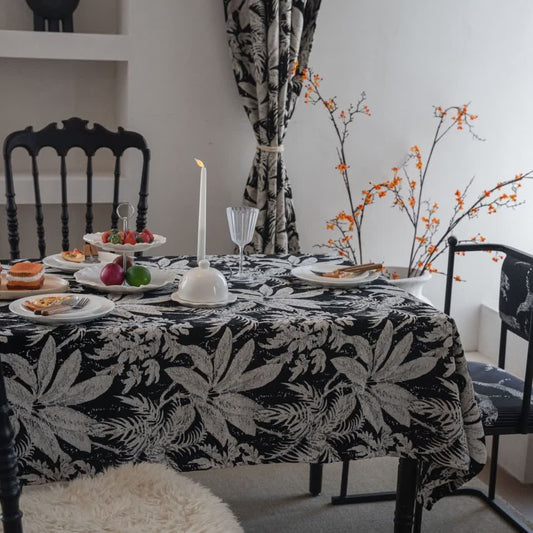 Tovaglia jacquard con foglie di isole tropicali - Nero - 140cm x 260cm - image 0