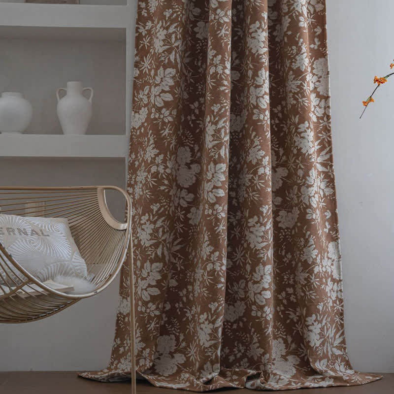 Tenda jacquard floreale in stile pastorale - Tasca per asta - Cachi - 140cm x 260cm - image 2
