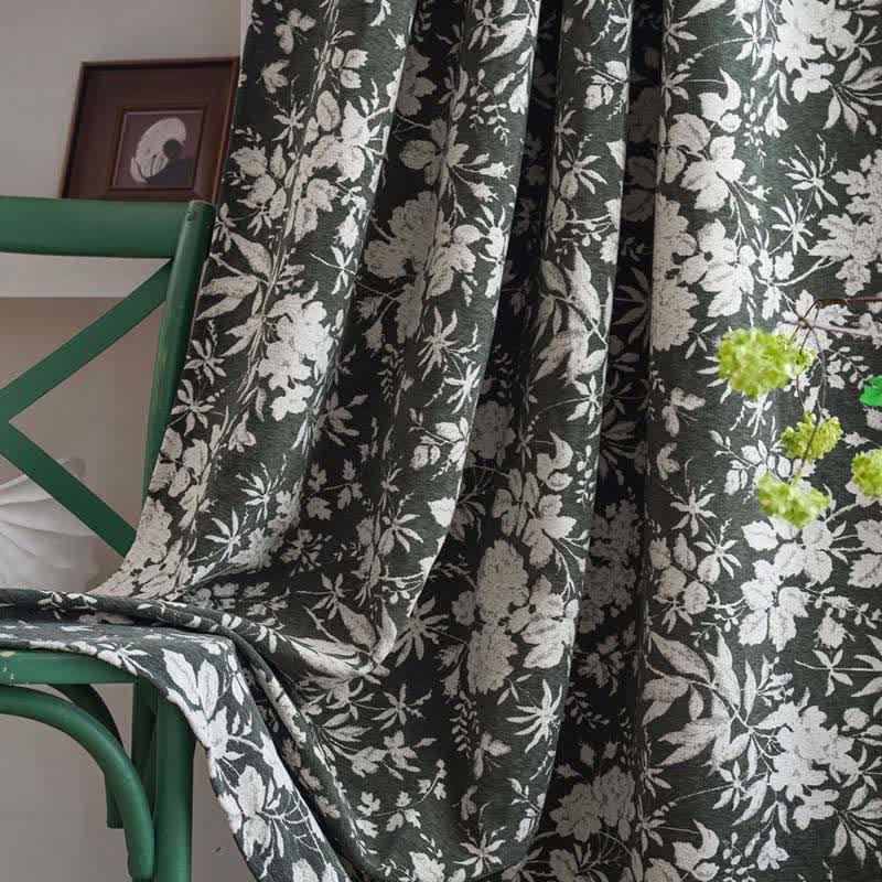 Tenda jacquard floreale in stile pastorale - Tasca per asta - Verde scuro - 140cm x 260cm - image 3