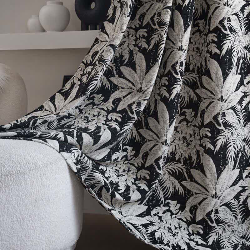 Tenda jacquard con foglie di isole tropicali - Tasca per asta - Nero - 140cm x 260cm - image 11